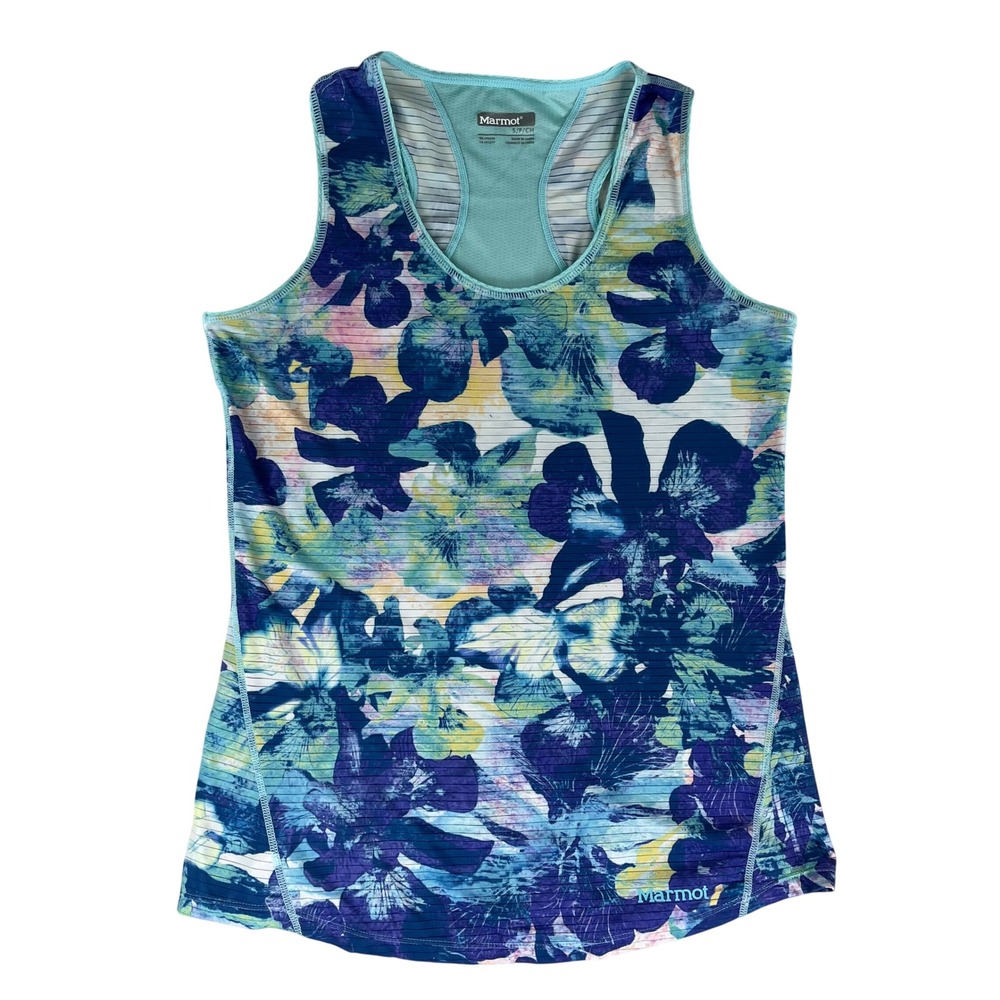 Marmot Vogue Tank Top‎ Women's S Blue Floral Racerback Athletic Hiking Running
